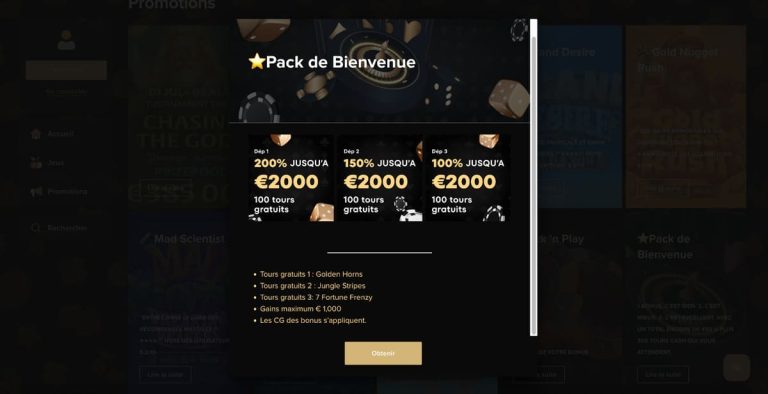 Park Lane Casino bonus bienvenue